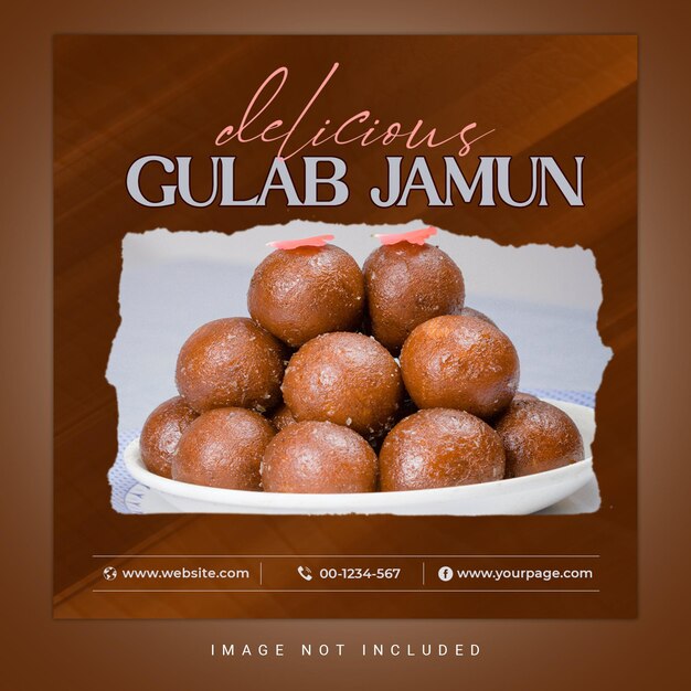 PSD delicioso postre indio gulab jamun pancarta de comida y plantilla de folleto de publicación en las redes sociales