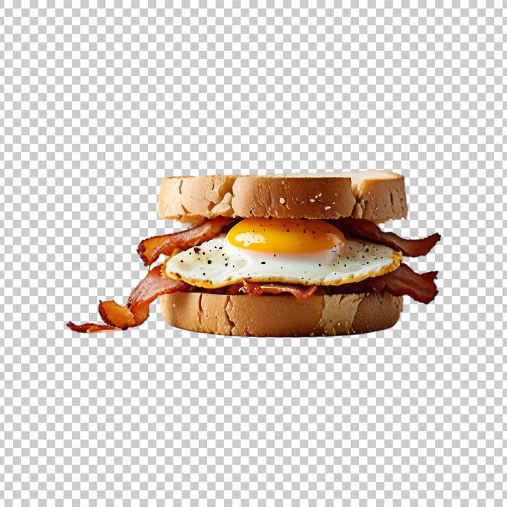 PSD delicioso sándwich de huevo de tocino en un fondo transparente psd premium
