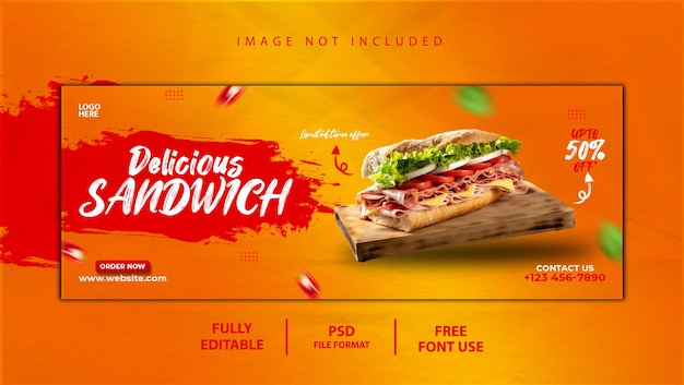 PSD delicioso sándwich y menú de comida plantilla de portada de facebook