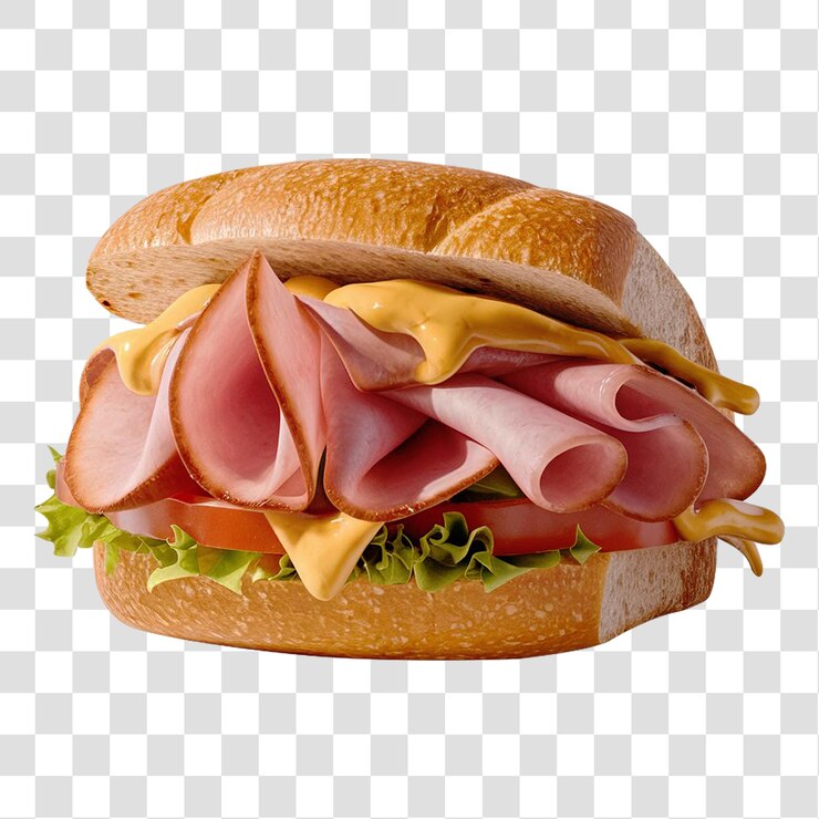 Un delicioso sándwich con queso derretido aislado sobre un fondo transparente