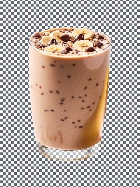 PSD delicioso smoothie de chocolate de manteiga de amendoim e banana isolado em fundo transparente