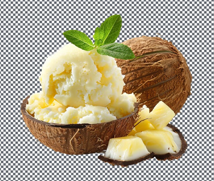 PSD delicioso sorbete de piña de coco aislado sobre un fondo transparente