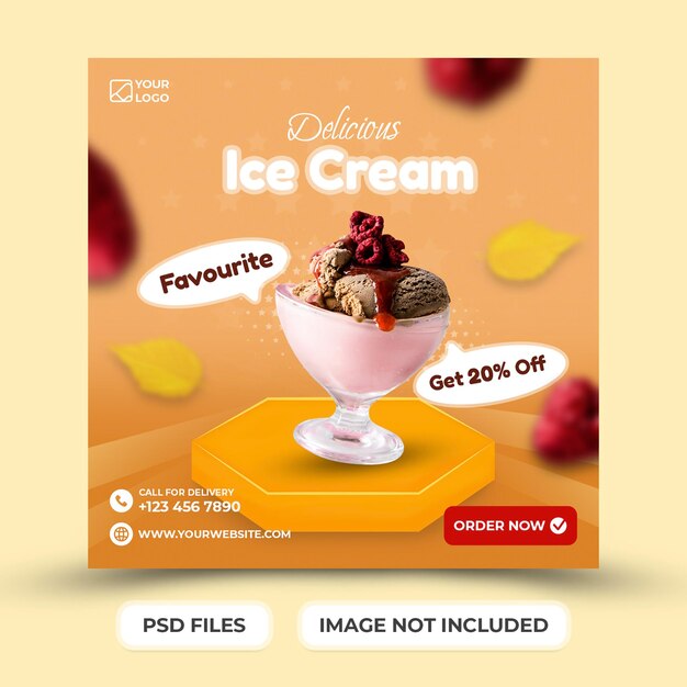 Delicioso sorvete na mídia social pós promoção instagram banner facebook template premium psd