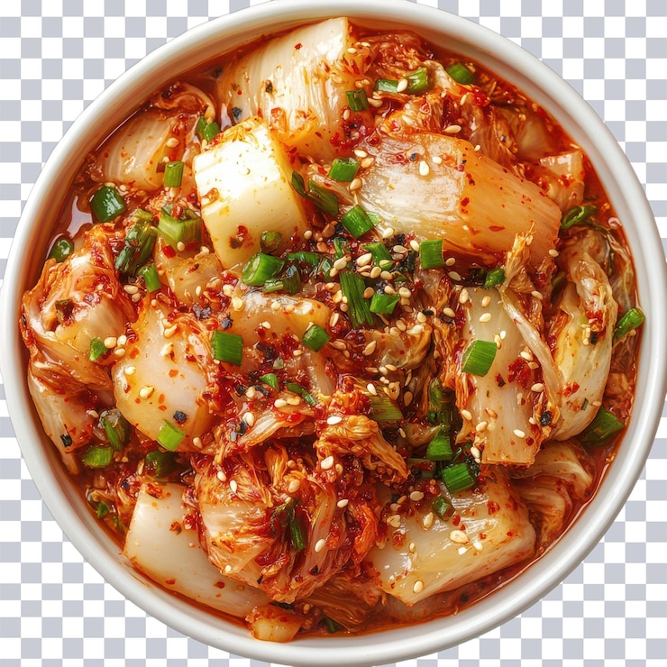 PSD delicioso y tradicional kimchi en un tazón listo para mejorar su comida y deleitar sus papilas gustativas sobre un fondo transparente