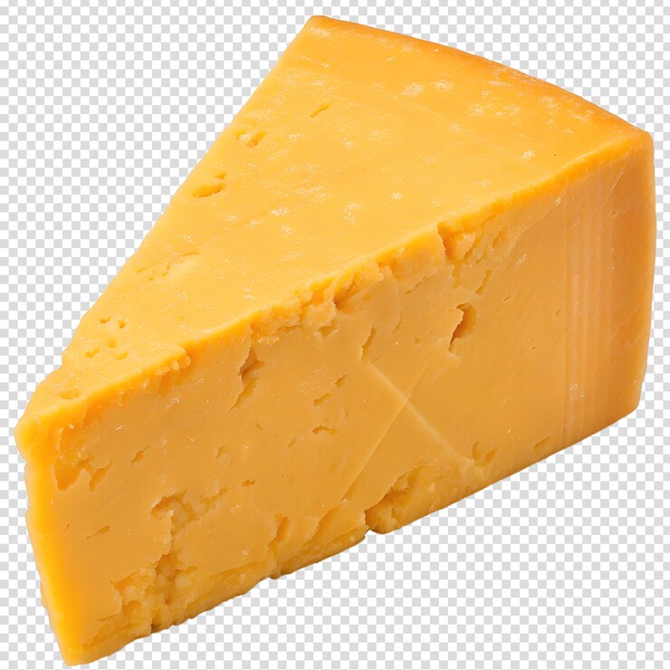 PSD delicioso triángulo de queso cheddar aislado en el fondo transparente delicadeza láctea italiana