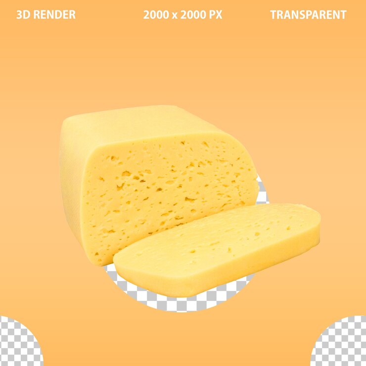 PSD un delicioso trozo de queso sobre un fondo transparente