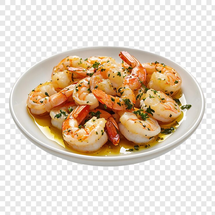 PSD deliciosos camarones a la parrilla con ajo y mantequilla servidos en un plato