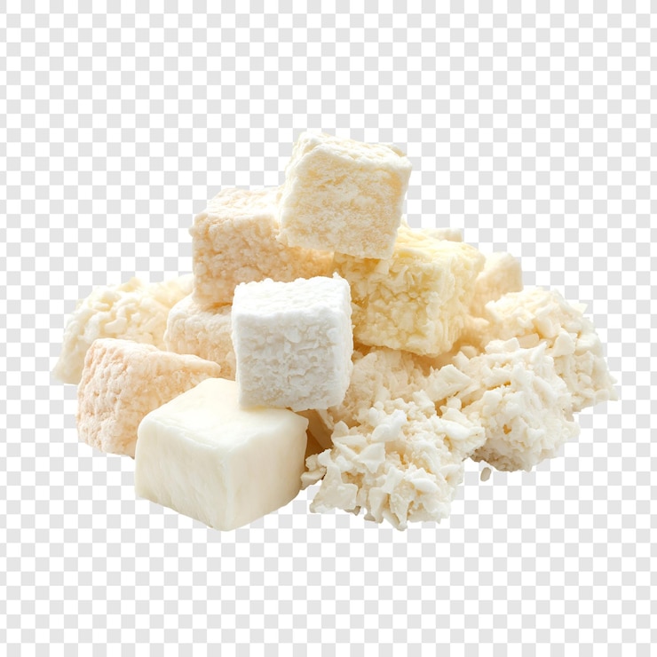 PSD deliciosos cubos de caramelo de coco aislados en transparente