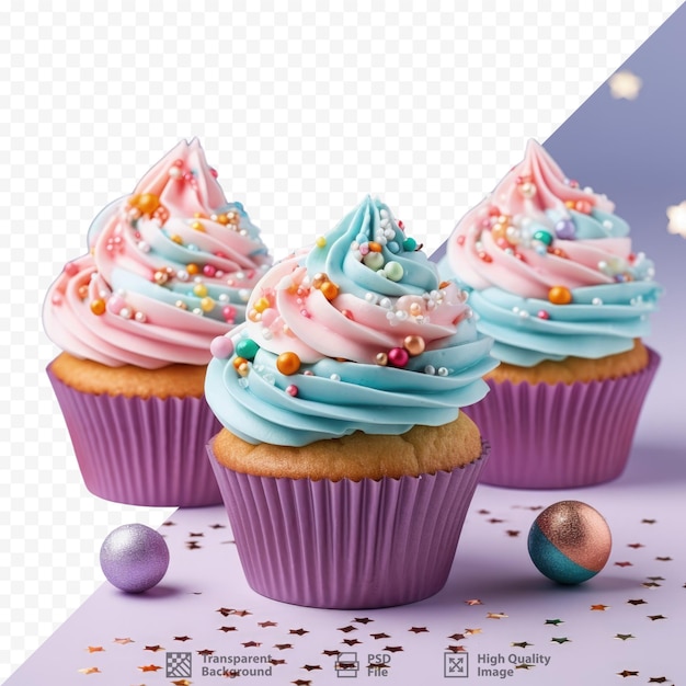 Deliciosos cupcakes de año nuevo sobre un fondo transparente