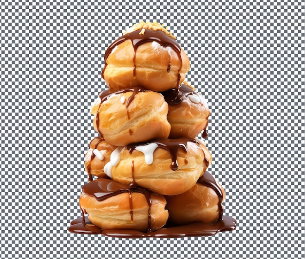 Deliciosos y deliciosos Profiterole Pequeños pasteles redondos aislados sobre un fondo transparente