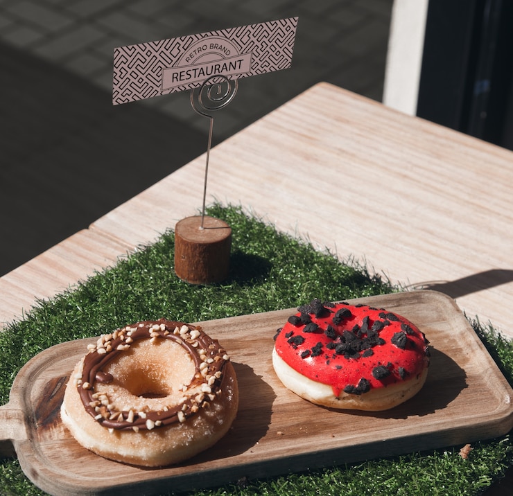 PSD deliciosos dulces sobre césped artificial en interiores