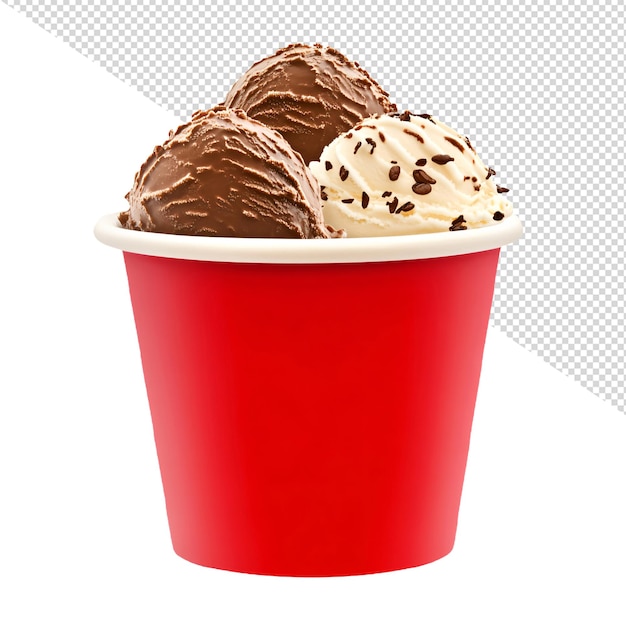 Deliciosos helados en una taza roja