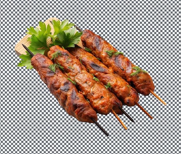 PSD deliciosos kebabs seekh aislados sobre fondo transparente