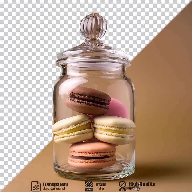 PSD deliciosos macarrones en un frasco de vidrio