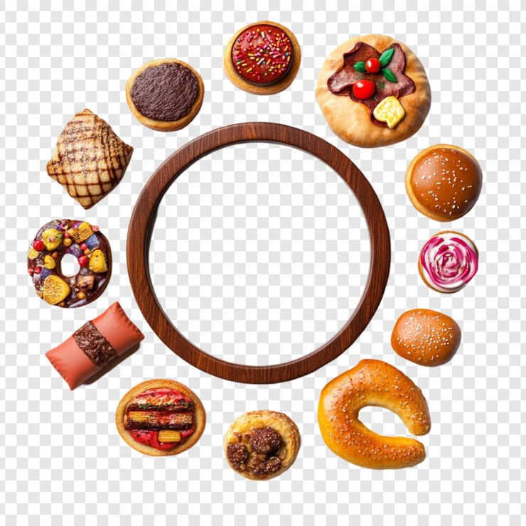 PSD deliciosos panados dispuestos alrededor de un marco de madera una colección dulce y sabrosa