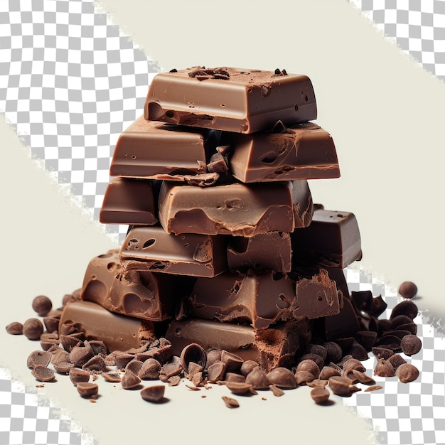 PSD deliciosos pedaços de chocolate amargo contra um fundo transparente