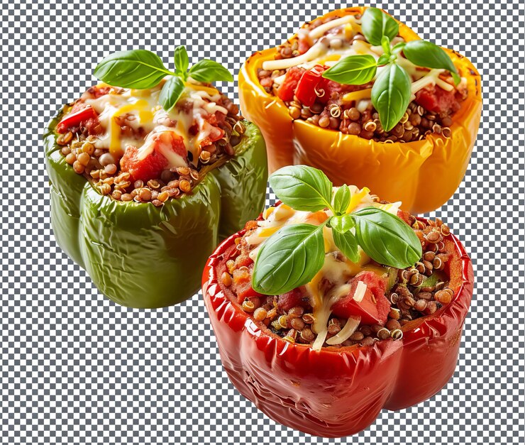 PSD deliciosos pimientos rellenos con salsa de tomate aislados sobre un fondo transparente