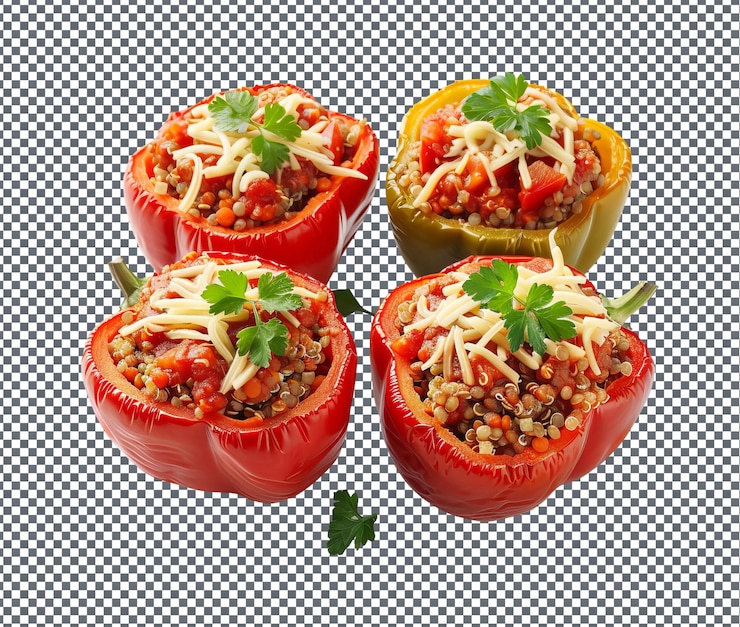 PSD deliciosos pimientos rellenos con salsa de tomate aislados sobre un fondo transparente