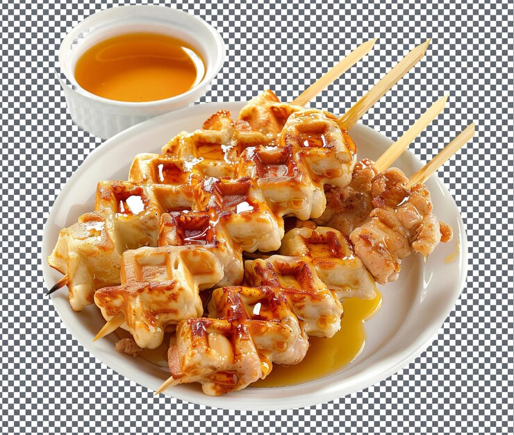 PSD deliciosos pinzones de pollo y waffle aislados sobre un fondo transparente