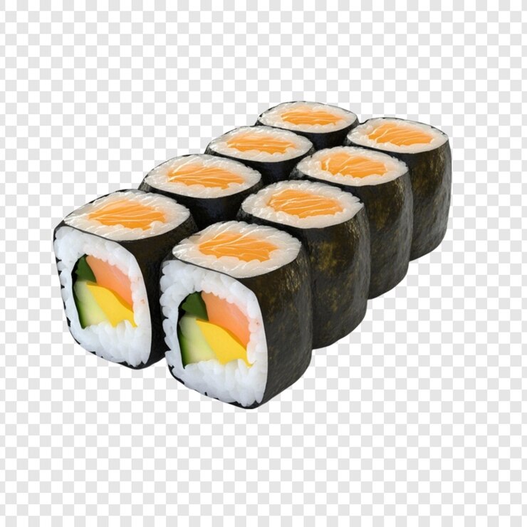 PSD deliciosos rollos de sushi de salmón cocina japonesa fresca