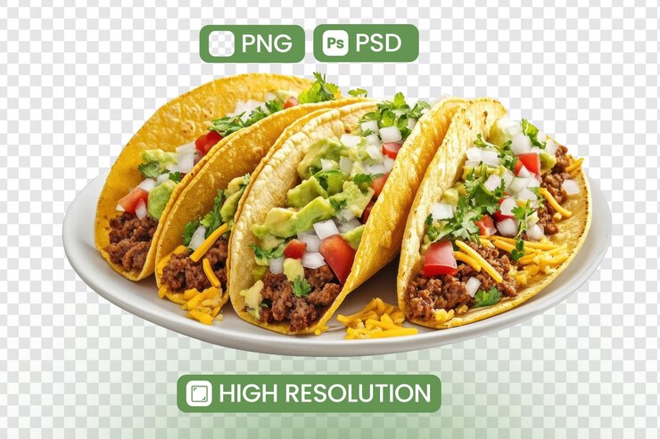 PSD deliciosos tacos con carne molida, aguacate y queso