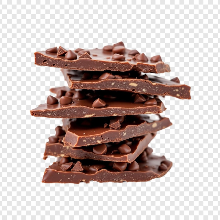 PSD deliciosos trozos de corteza de chocolate con leche con caramelo y nueces