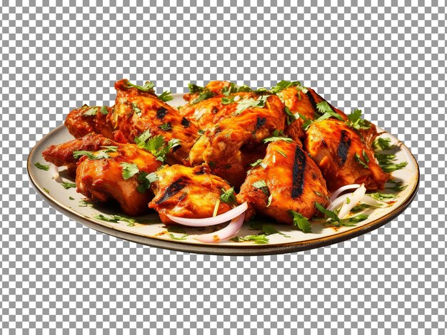 PSD deliciosos trozos de tikka de pollo cargados aislados en fondo transparente