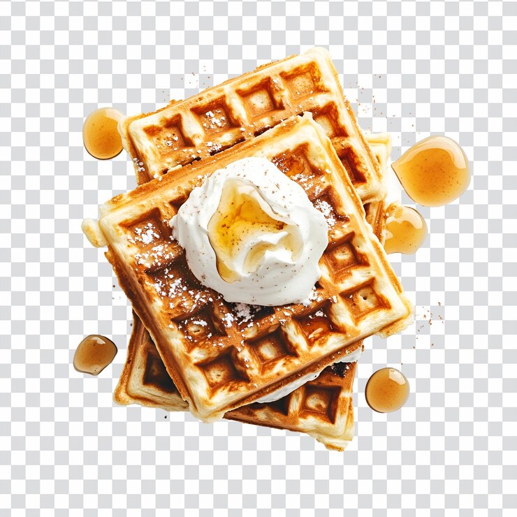 PSD deliciosos waffles dorados con crema batida y jarabe
