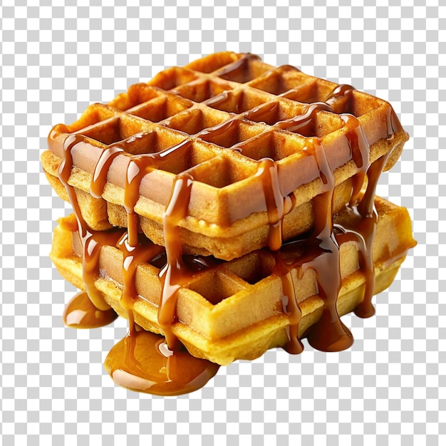 PSD deliciosos waffles goteando salsa de chocolate aislados en un fondo transparente