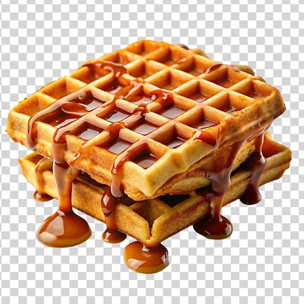 PSD deliciosos waffles goteando salsa de chocolate aislados en un fondo transparente