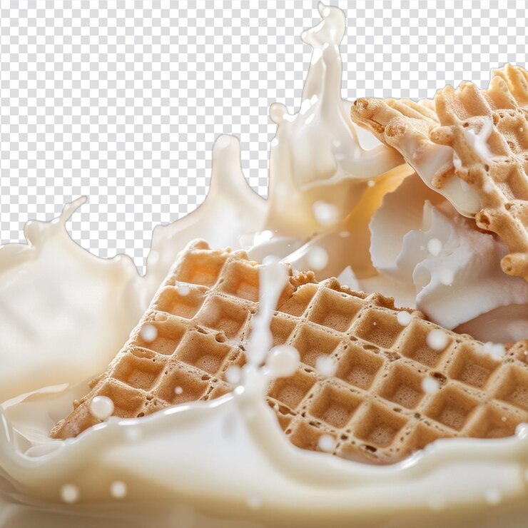 PSD deliciosos waffles con salpicaduras de leche