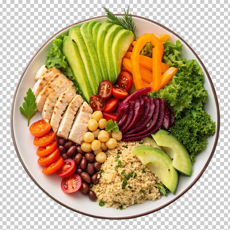 PSD delicious and nutritious chicken and vegetable salad bowl
