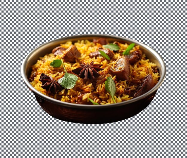 PSD delicious and spicy mutton biryani fragrant isolado em fundo branco