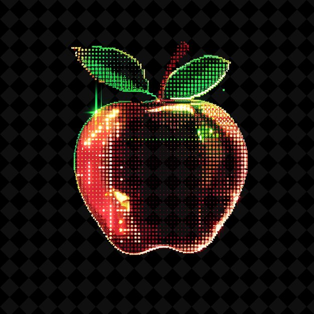 PSD delicious apple 16 bit pixel avec feuille et marque de morsure avec ju y2k shape neon color art collections