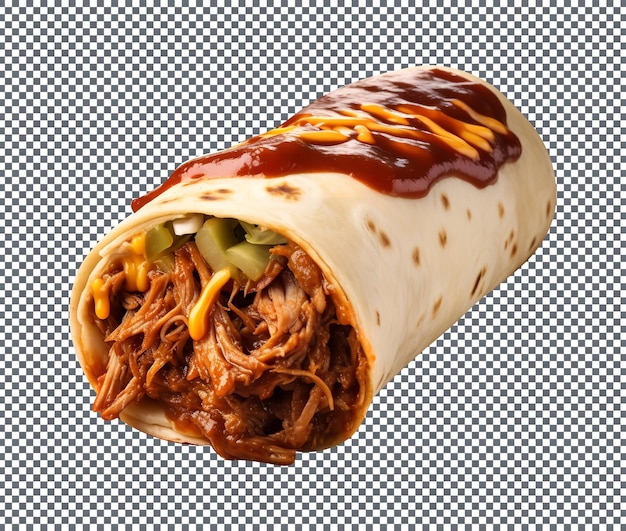 PSD delicious bbq pulled pork burrito isolé sur un fond transparent