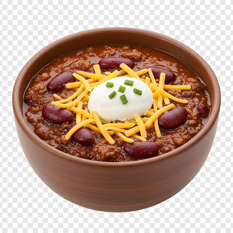 PSD delicious bowl of chili con carne with toppings
