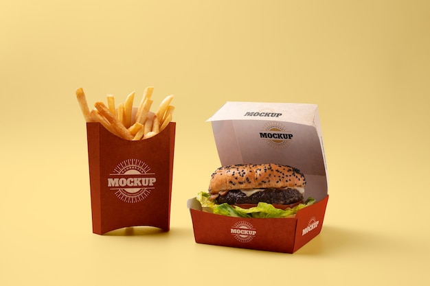 delicious burger and fries arrangement