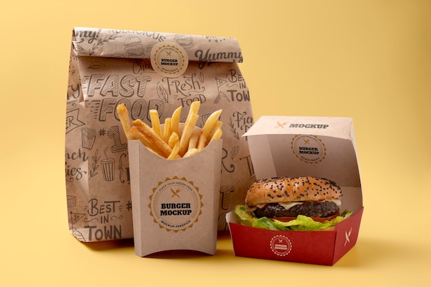 delicious burger and fries assortment