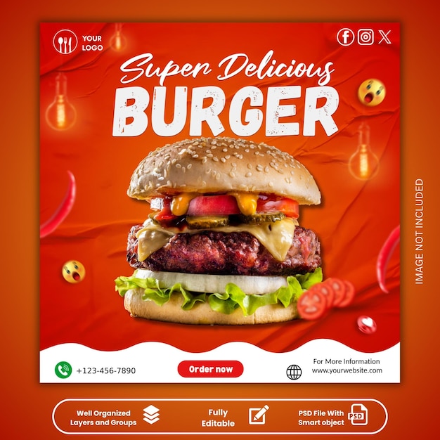 Delicious Burger Les médias sociaux et le post design d'Instagram