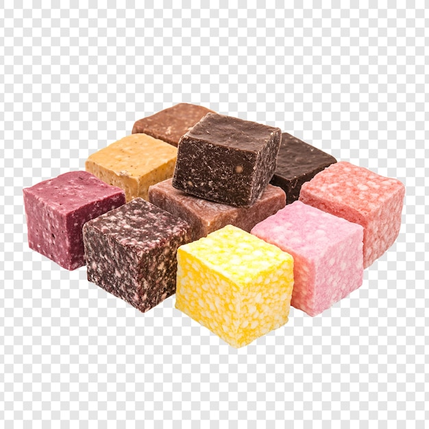 delicious coconut candy cubes isolated on transparent