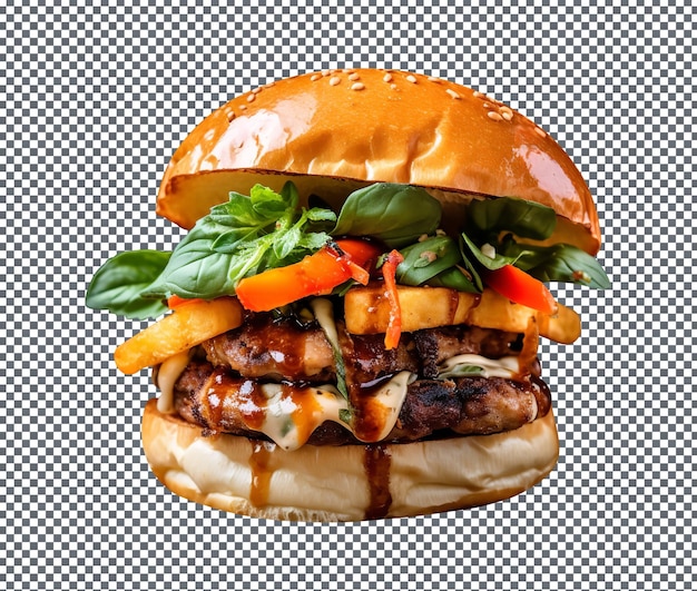 Delicious Crispy Pork Burger Isolé Sur Un Fond Blanc