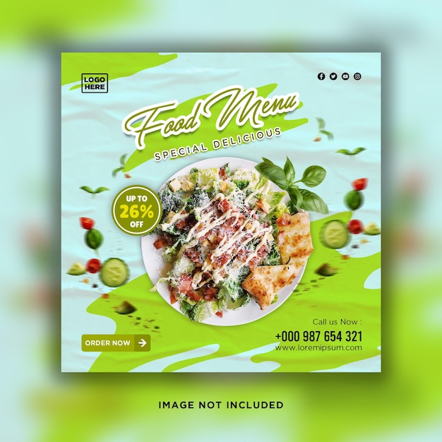 PSD delicious food menü und restaurant social media post vorlage