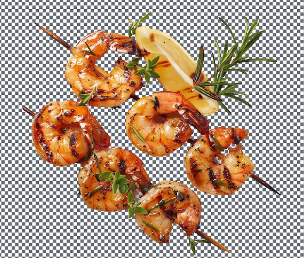 PSD delicious grilled shrimp skewers isolé sur un fond transparent