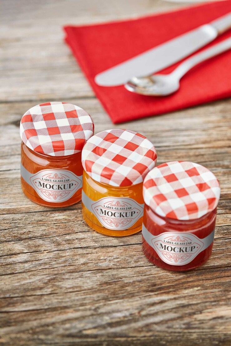PSD delicious jam in glass jar with label