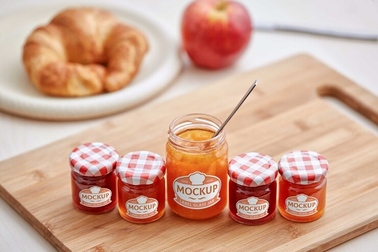 PSD delicious jam in glass jar with label