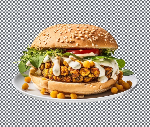 PSD delicious moroccan spiced chickpea burger isolé sur un fond transparent