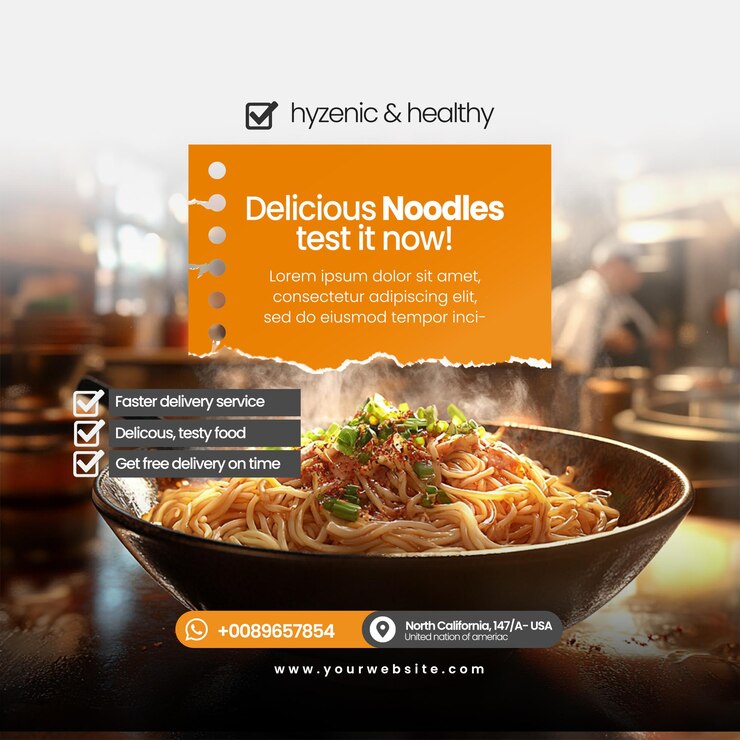 Delicious Noodles redes sociales o instagram Diseño de plantillas de publicaciones