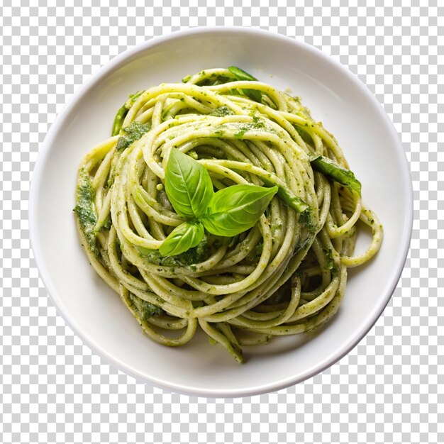 PSD delicious pesto pasta on a white plate on transparent background