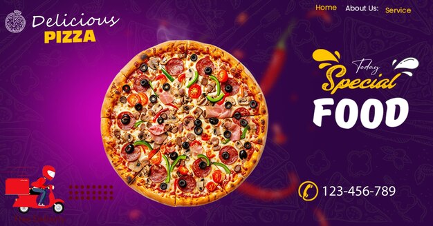 PSD delicious pizza and food menu social media banner template