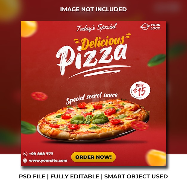 Delicious pizza quadrado vermelho mídia social post banner template